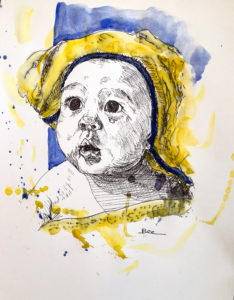 Ink and wash Portrait of a baby